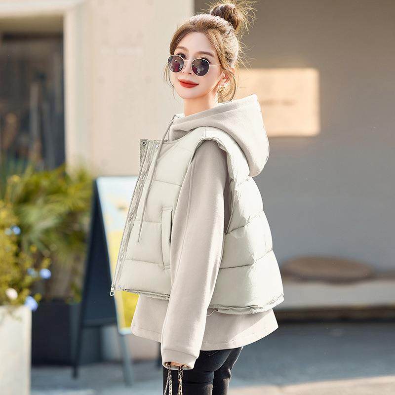ZYI2527F韩版洋羽马甲连帽绒加绒卫两件衣套女气2024年冬季新款羽