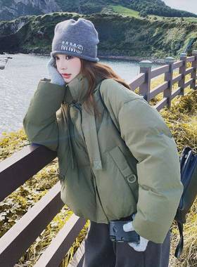 军绿色短款小子设计感羽绒立服2女025冬季新款加厚领9C021-3070个