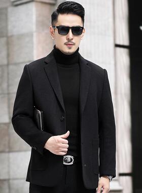 11202-W7冬季双面羊尼西装装男羊毛呢子外短款中年男绒西领套夹克