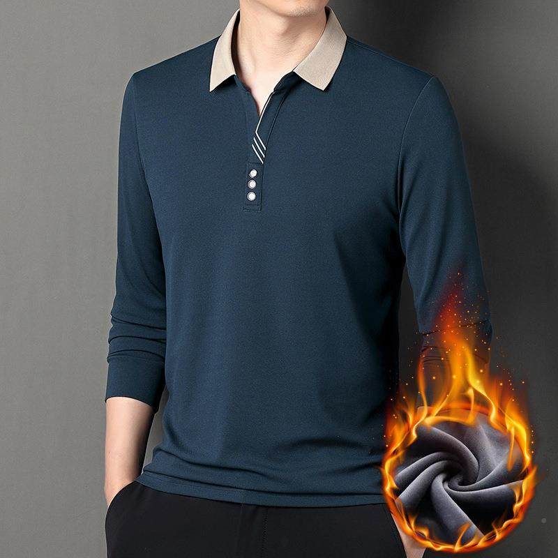 024男2长袖3280-IIt恤新款秋冬士季加绒PL纯OL衫商务休闲高端色百