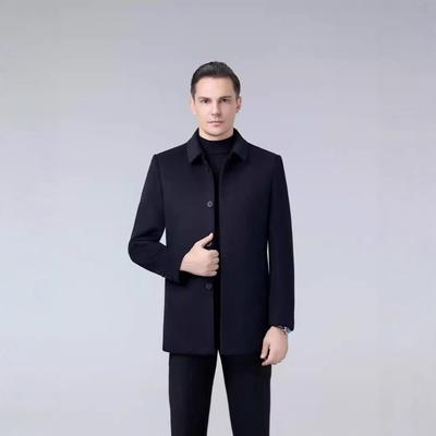 20F11-ZZ24冬男士装双羊大衣短款商绒务休闲纯色鹅绒内面胆羊毛呢