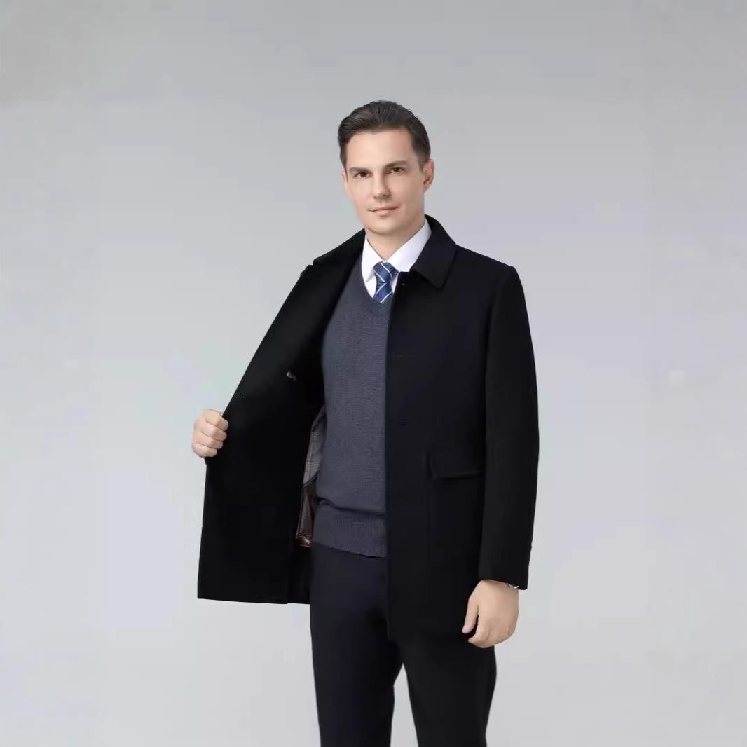 新款羊绒季大衣男士男中年冬款商务休闲羽绒内OXV胆克羊毛呢子夹