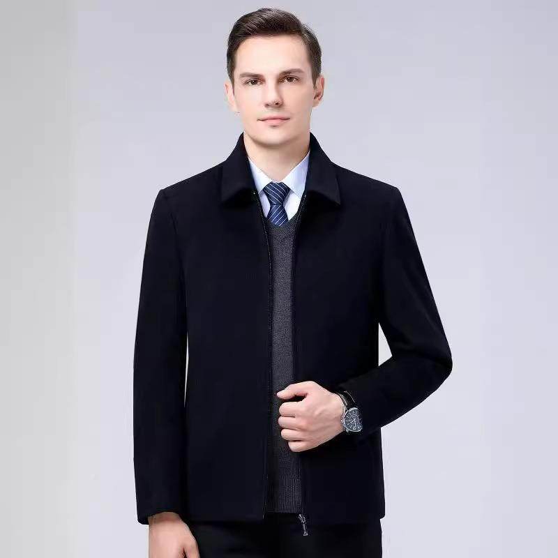 2新2F89-F024春季款100%羊毛爸夹克男士翻领外套爸装商务休质闲高