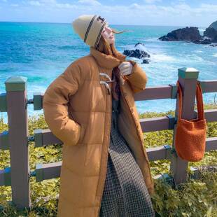 b199-W65橘色膝长款羽绒气服女冬过季2025新款立领加厚质好超看白