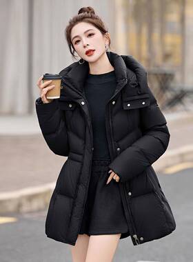 黑色中长连帽绒服ZAI9590S2女025冬季羽新款韩版洋气收腰保款暖白