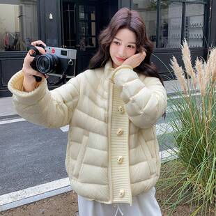 米杏色针织拼9接C317A-85排骨羽绒服女巨2025好外看的冬季0白鸭绒