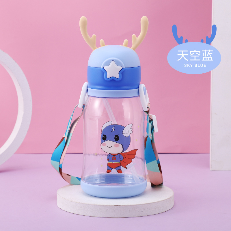 ins风可爱卡通鹿角吸管杯夏儿童水杯大容量透明幼儿园塑料杯批发