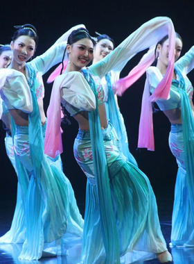 水袖舞蹈服古典舞采薇舞蹈藏族服装惊鸿汉服飘逸甩袖孔子演出服女