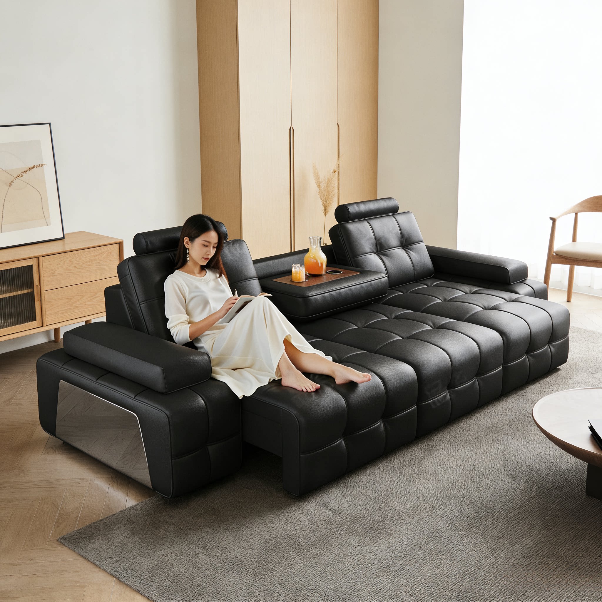 大黑牛劳伦斯电动伸缩沙发头层牛皮客厅黑金刚功能真皮沙发新款
