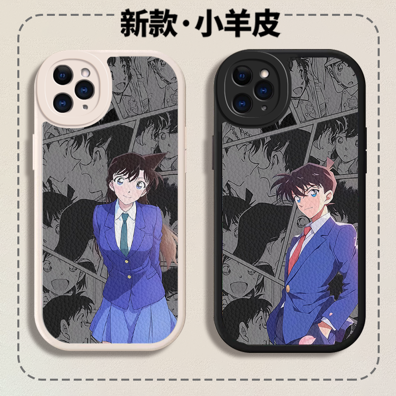 漫画新兰拼贴情侣小羊皮手机壳适用于苹果iQOOz9x小米15pro名侦探柯南vivoy300华为nova12se荣耀OPPO红米软壳