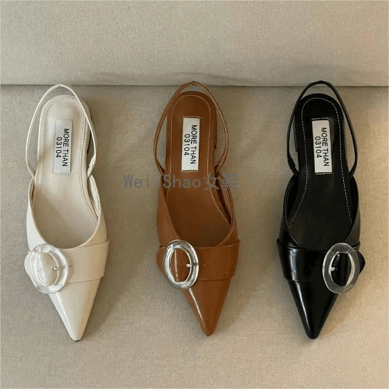 韩国东大门代购正品法式复古尖头皮带扣低跟气质名媛后镂空单鞋女,女鞋,罗马凉鞋,淘宝优惠券,粉丝福利购,淘宝优惠卷