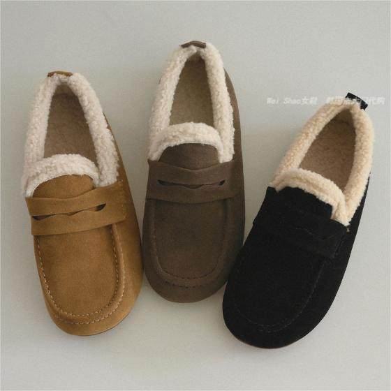 24冬季新款百搭复古绒面圆头一脚蹬加绒保暖豆豆鞋乐福鞋平底单鞋,女鞋,乐福鞋（豆豆鞋）,淘宝优惠券,粉丝福利购,淘宝优惠卷