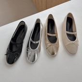 韩国东大门2024春夏新款 甜美蝴蝶结一字带浅口圆头平底玛丽珍单鞋