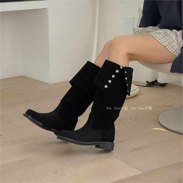 可翻折过膝多穿法绒面高筒长靴