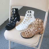 新款 欧美风粗高跟罗马百搭时尚 镂空时装 韩国东大门24夏季 露趾凉鞋