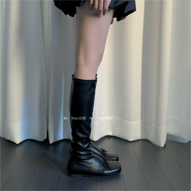 韩国东大门代购新款法式气质蝴蝶结小方头软皮显瘦套筒堆堆靴长靴,女鞋,时装靴,淘宝优惠券,粉丝福利购,淘宝优惠卷