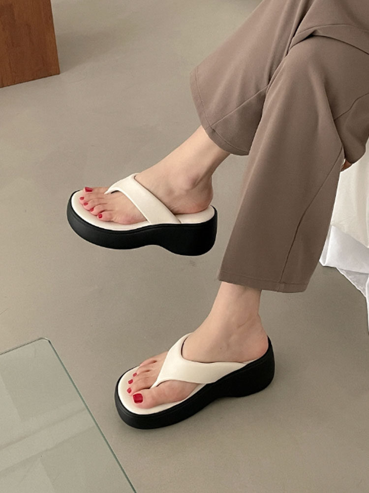 韩国东大门代购正品23年夏季新款圆头夹趾人字拖女松糕厚底一脚蹬,女鞋,人字拖,淘宝优惠券,粉丝福利购,淘宝优惠卷
