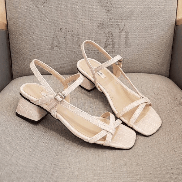 现货发  韩国一字带露趾凉鞋女百搭法式粗跟方头通勤外穿中跟凉鞋,女鞋,一字带凉鞋,淘宝优惠券,粉丝福利购,淘宝优惠卷