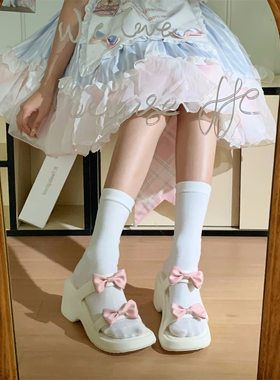 甜美蝴蝶结少女心时尚双带lolita鞋增高8cm夏季户外穿凉拖鞋女士