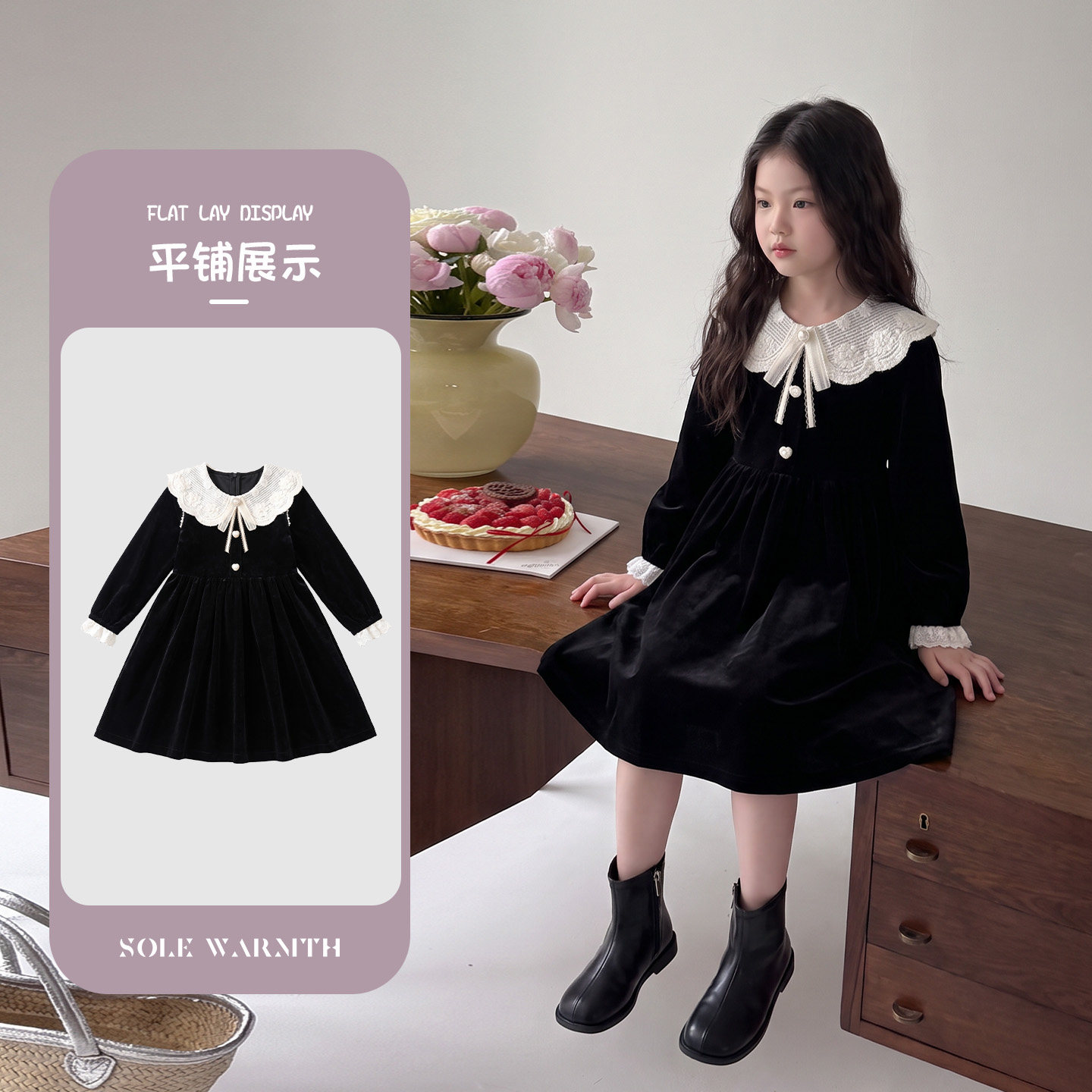 唯暖女童裙子秋冬装女宝宝加绒衣服新款小女孩冬季儿童保暖连衣裙