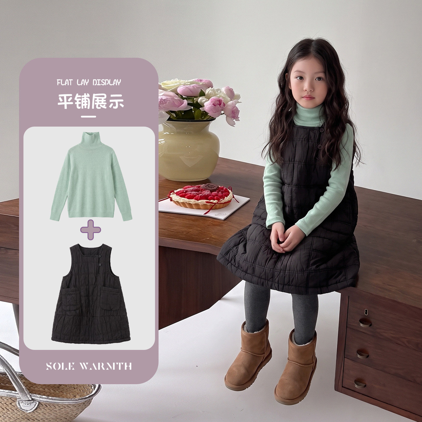 唯暖女童套装秋冬装衣服2026新款女孩冬季加厚打底夹棉裙子两件套