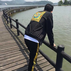 春秋男土修身型夹克社会人龙袍精神小伙刺绣外套潮A38图片