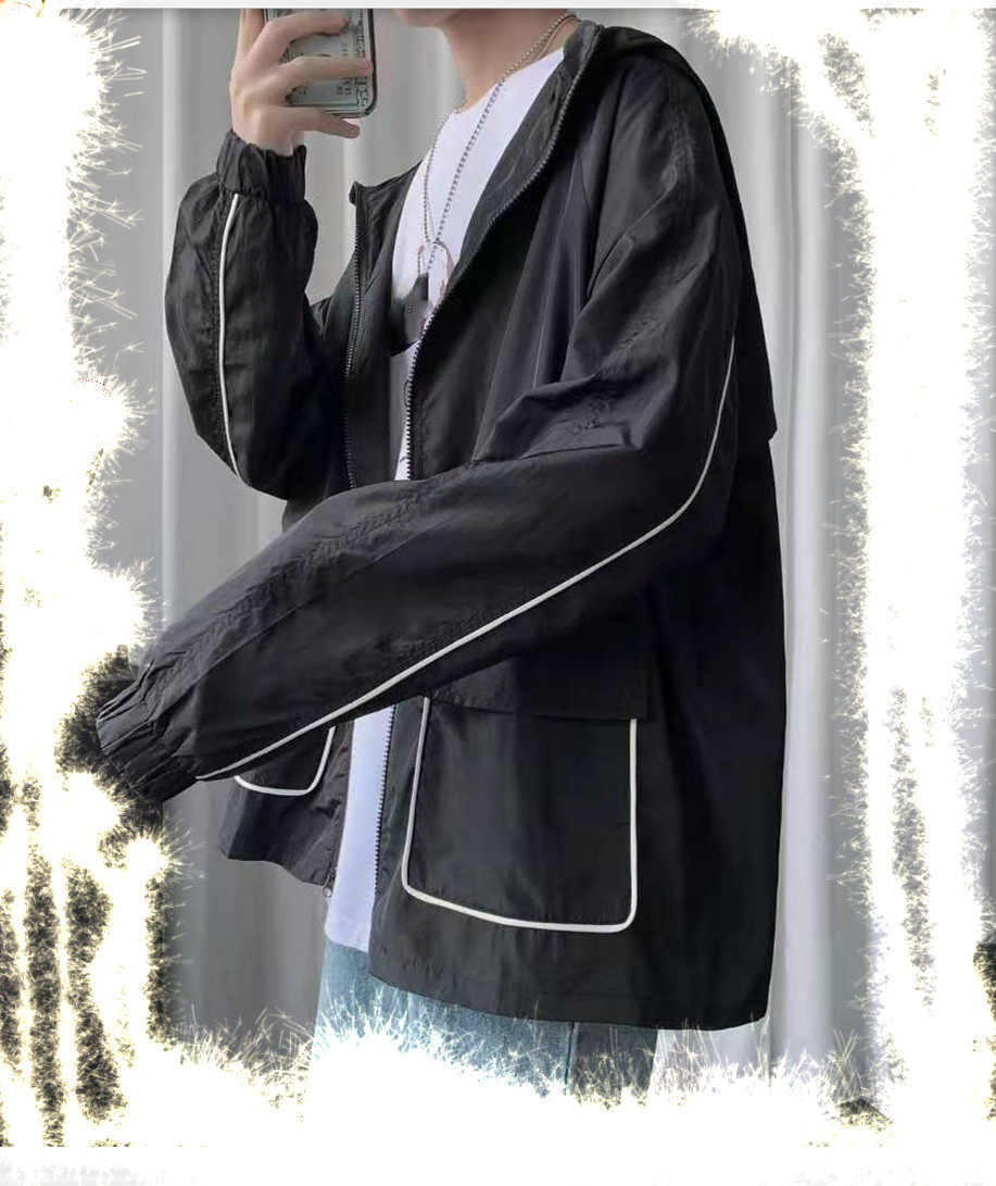 连帽外套韩版宽松大码男女装大口袋夹克薄款防晒衣F002,男装防晒衣,星座1804
