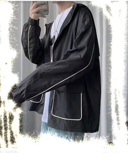 连帽外套韩版宽松大码男女装大口袋夹克薄款防晒衣F002图片