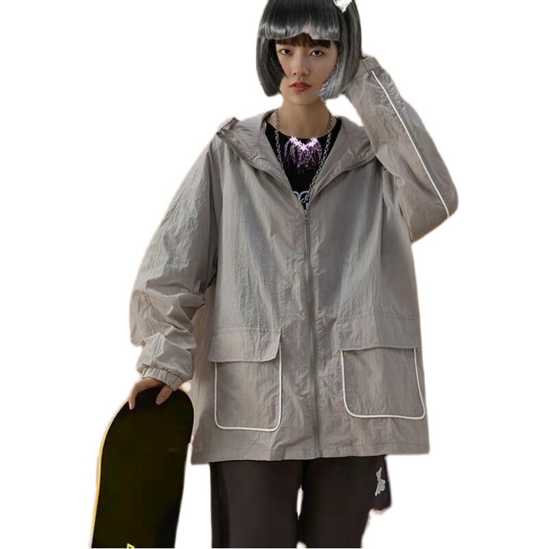 连帽外套韩版宽松大码男女装大口袋夹克薄款防晒衣F002,男装防晒衣,星座1804