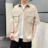 夏季男士短袖衬衫韩版潮流学生工装衬衣服休闲宽松男青年半袖衬，男装T恤，星座1804