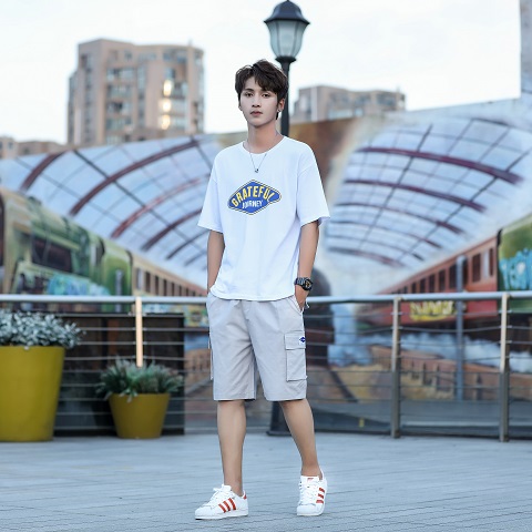 男装一套搭配帅气潮流短袖t恤短裤个性成熟休闲男士夏季套装韩版，男装牛仔裤，星座1804