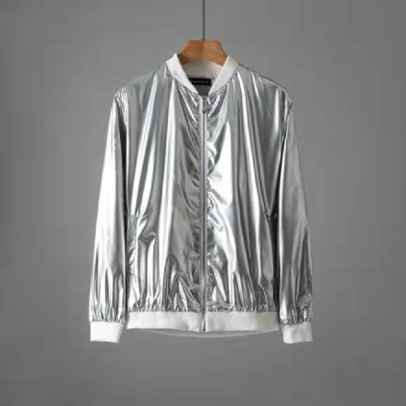 秋季金银色亮面反光棒球服潮流修身外套男夹克上衣服大码男装,男装夹克,星座1804