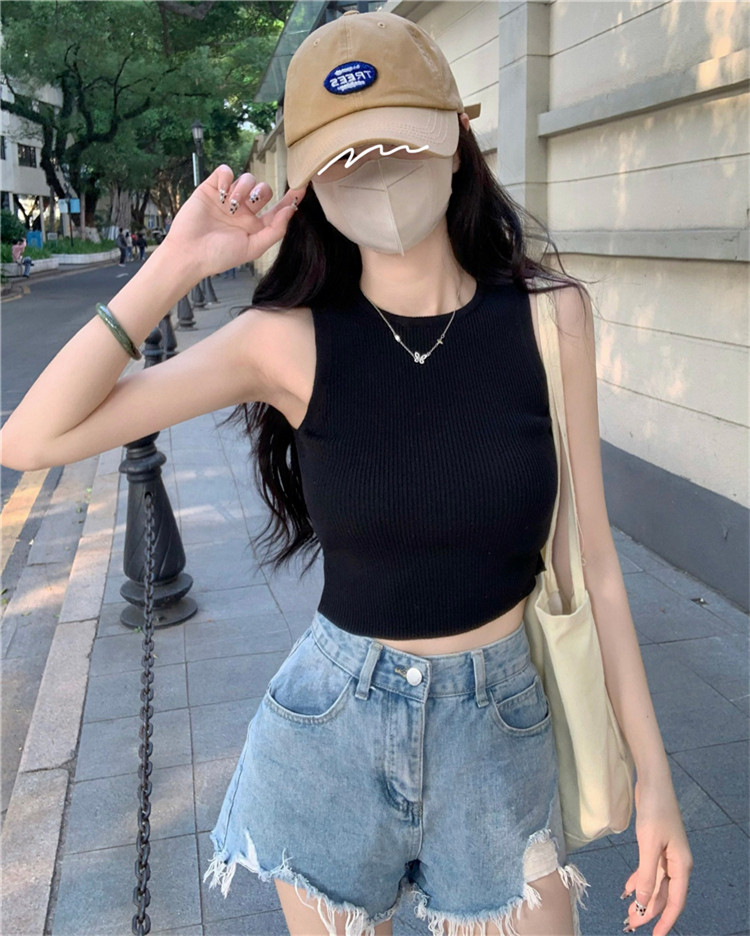 辣妹修身露脐短款针织背心夏季2025新款显瘦小吊带打底无袖上衣女
