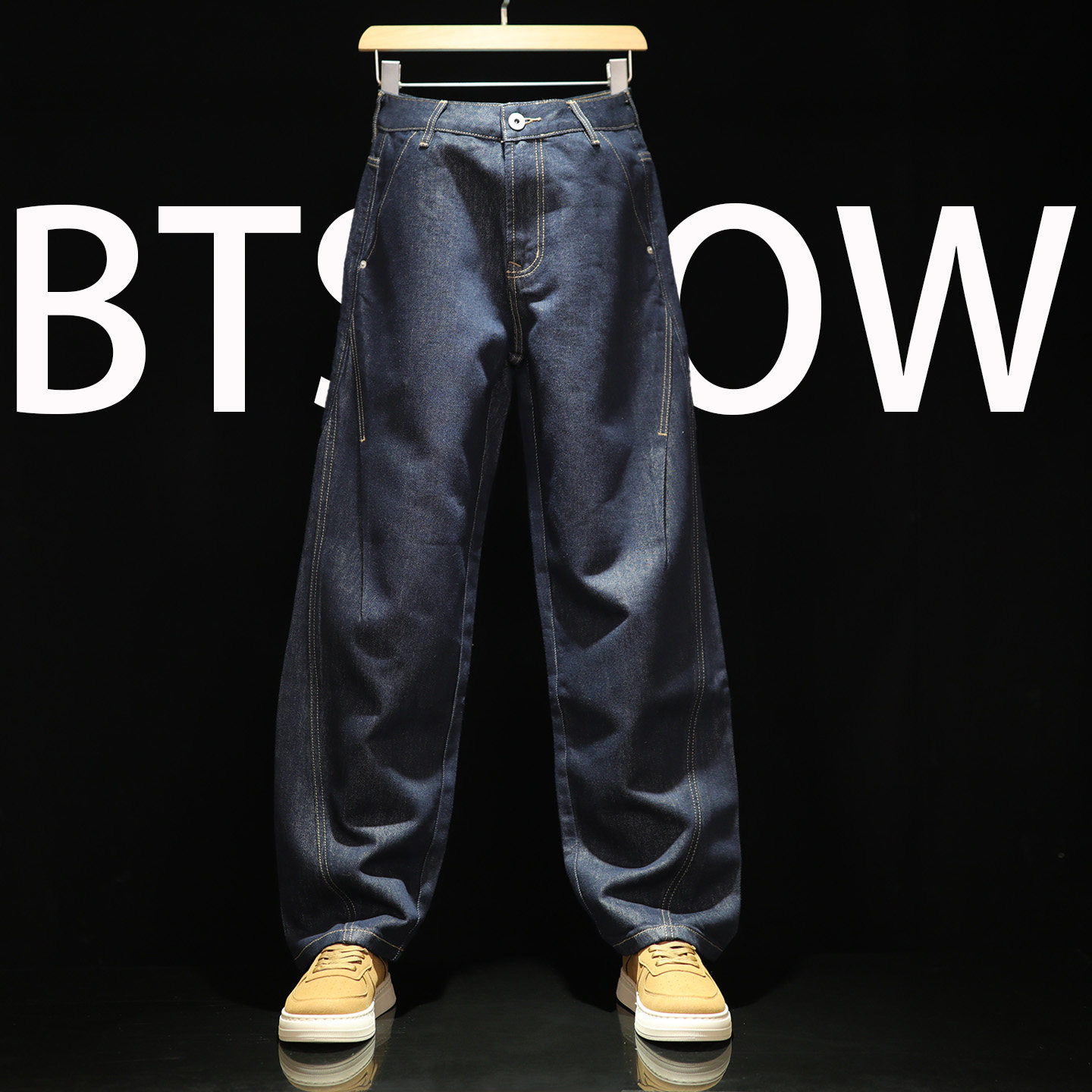 弯刀直筒牛仔裤男士大码宽松长裤