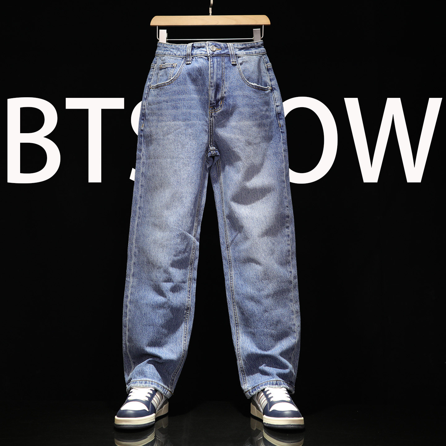 2025秋冬直筒牛仔裤男式微弹修身潮牌休闲裤中腰拉链简约百搭长裤