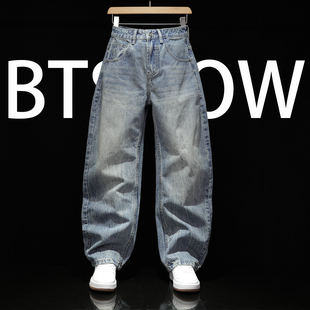 直筒宽松阔腿长裤 休闲裤 男生美式 弯刀牛仔裤 香蕉裤 大码 男士 子 男款