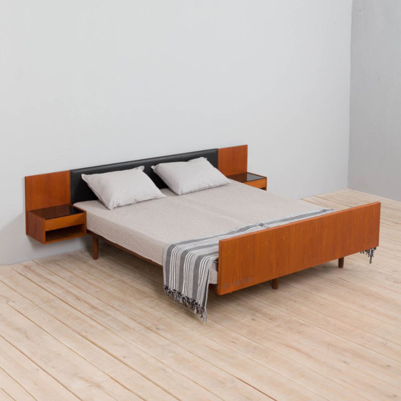 中古全实木双人床组合 复古樱桃木主卧1.8米婚床柚木床头柜榻榻米