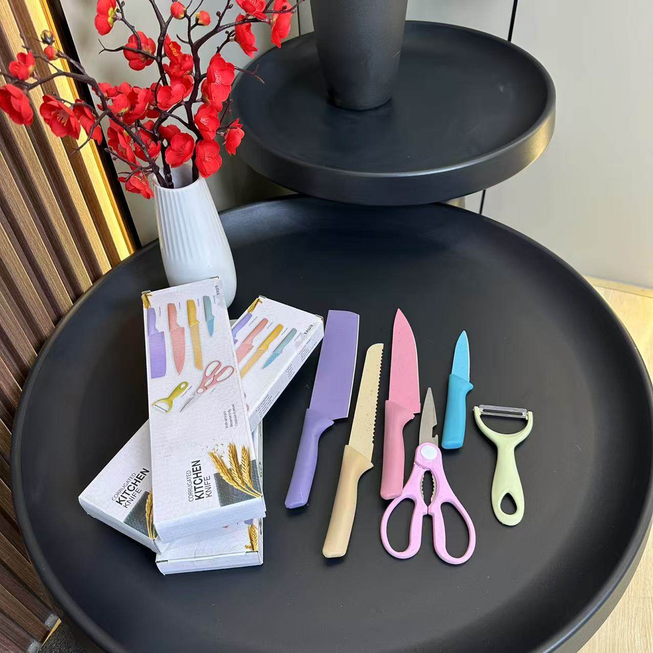 老客bi入！强烈推荐！彩色不锈钢 个性刀柄套装家用厨房不粘刀具,厨房/烹饪用具,全套厨房刀具,淘宝优惠券,粉丝福利购,淘宝优惠卷