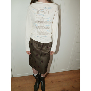 精梳棉许愿池印花上衣 T恤 UNNNSAD 斜肩兜领多穿法圆领宽松长袖