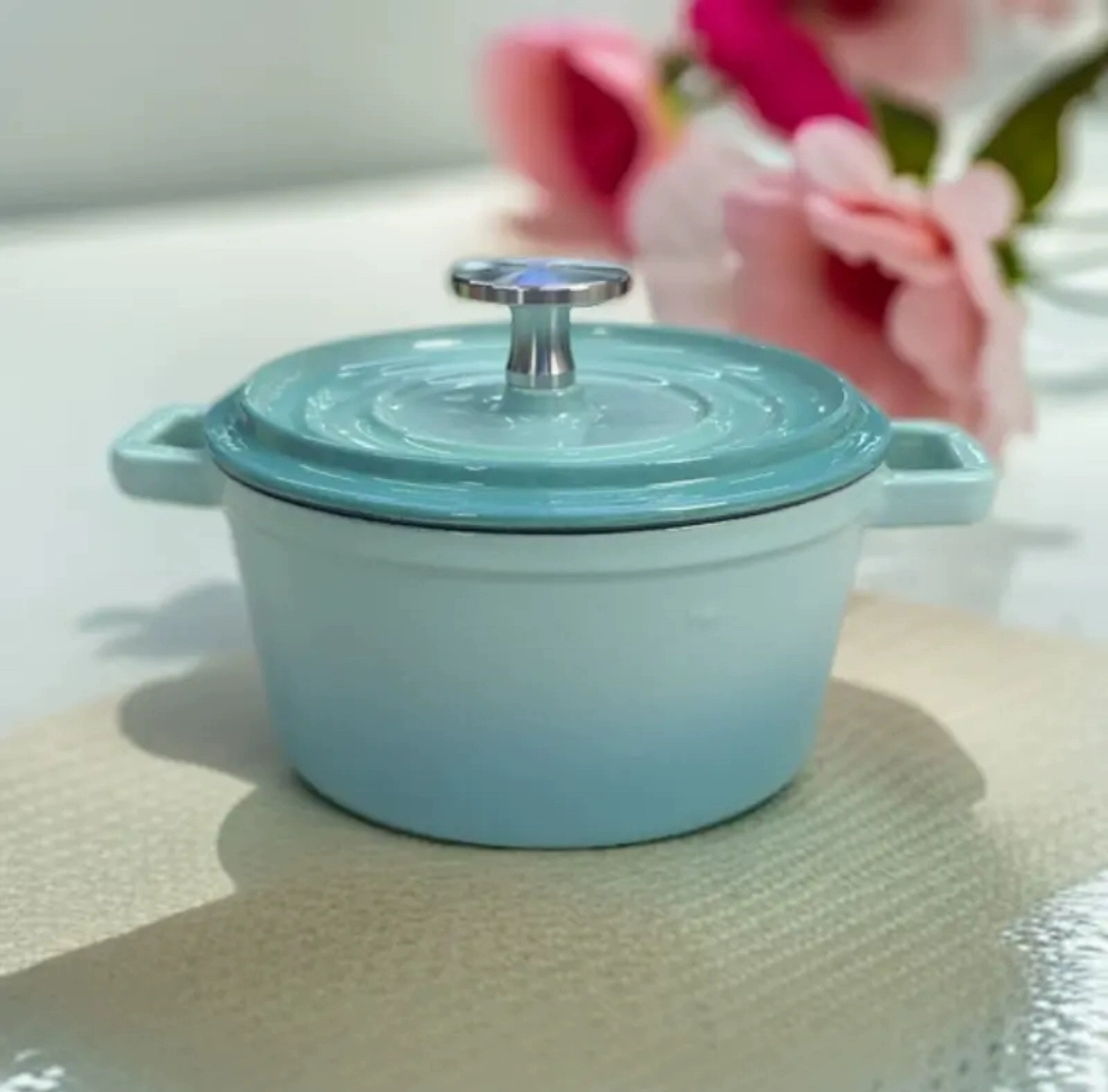 三厦14cm迷你铸铁锅瓷釉珐琅小锅不粘锅多功能炖炒海鲜煲汤单人锅