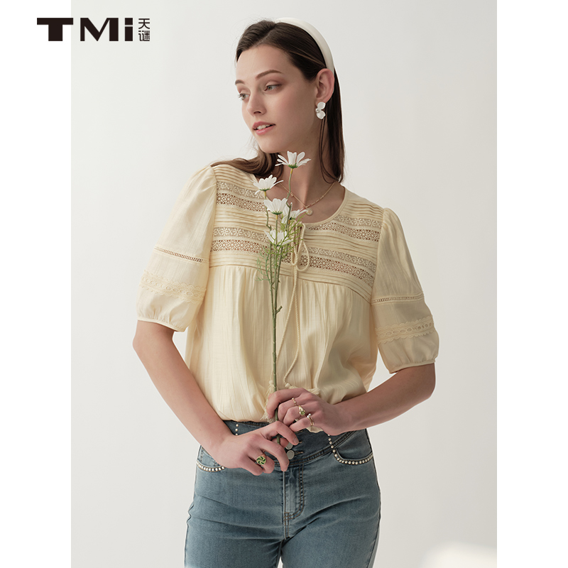 天谜森女风镂空小衫流苏系带