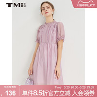 TMi【专柜同款】天谜女装23夏季新碎褶钉珠短袖百褶连衣裙232203