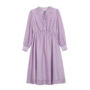 天谜连衣裙系带中式长袖纯色雪纺国风2024秋季女装TMi241124