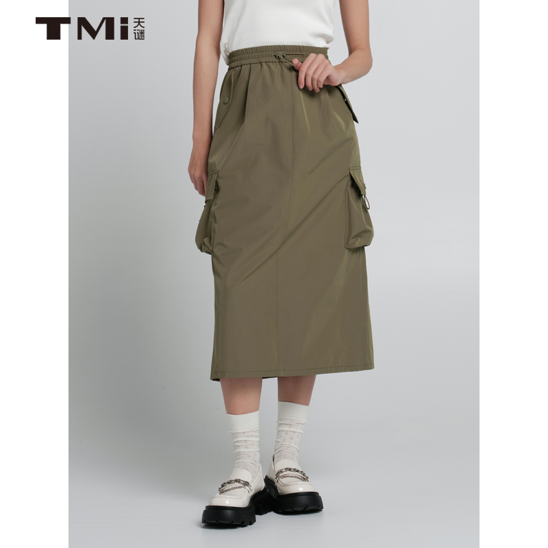 天谜中长一步裙工装半身裙