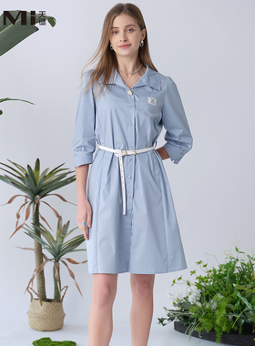 天谜衬衫裙口袋压线连衣裙淑女中长裙2023春季女装TMi231100
