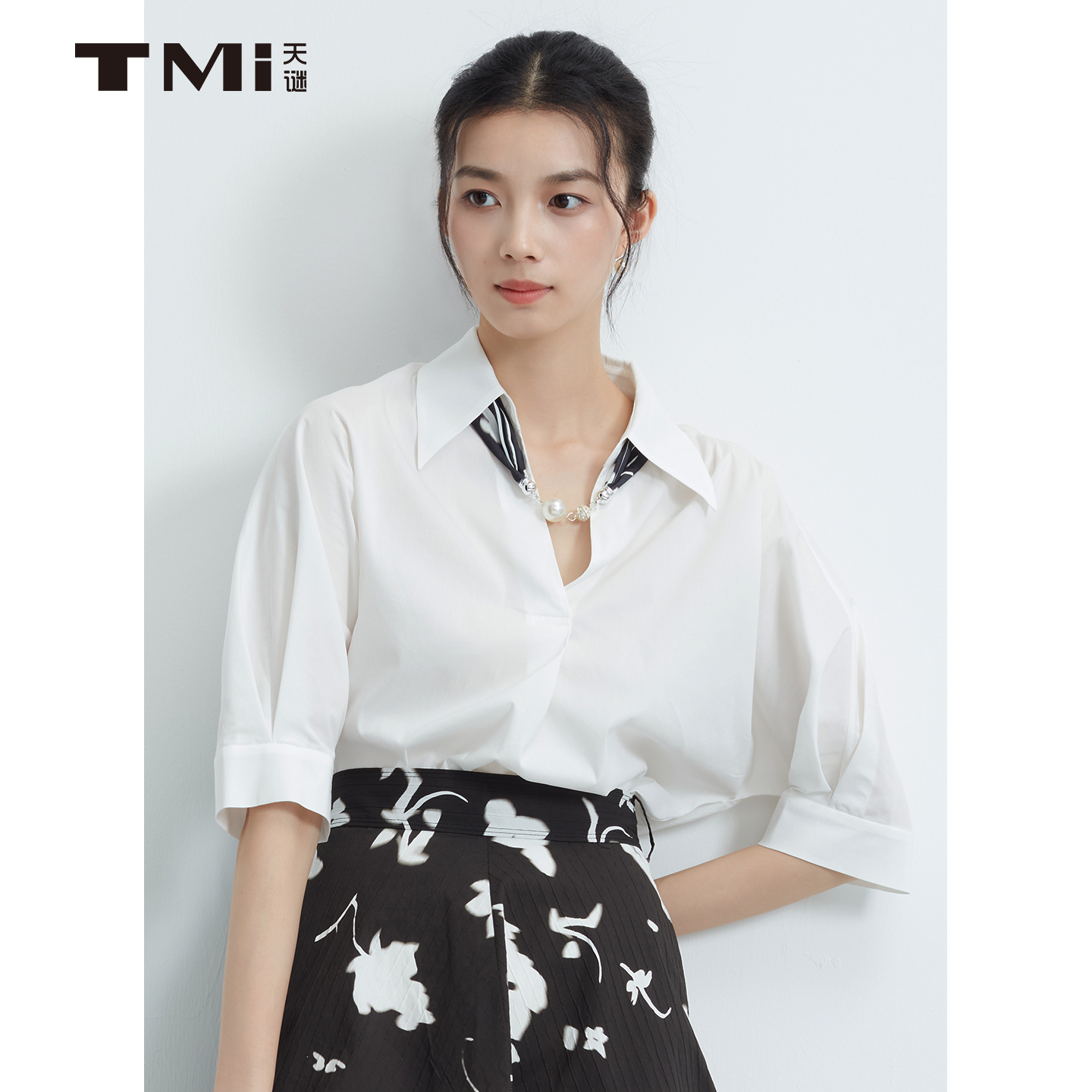 天谜白色百搭通勤简约衬衫