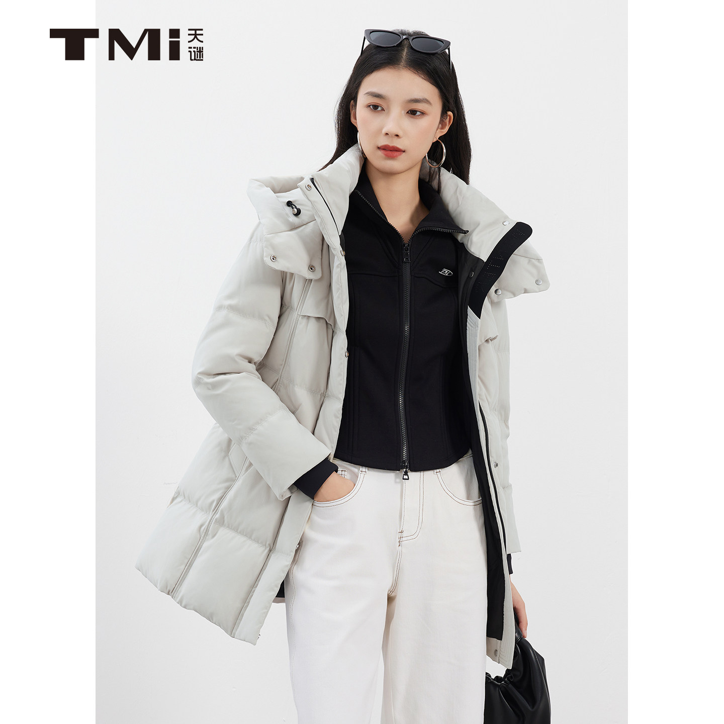 天谜连帽收腰羽绒服鸭绒保暖加厚中长款外套冬季女装TMi254055