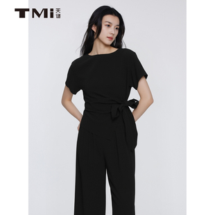 天谜韩版不规则套装圆领黑色通勤上下装2025夏季女装TMi252189