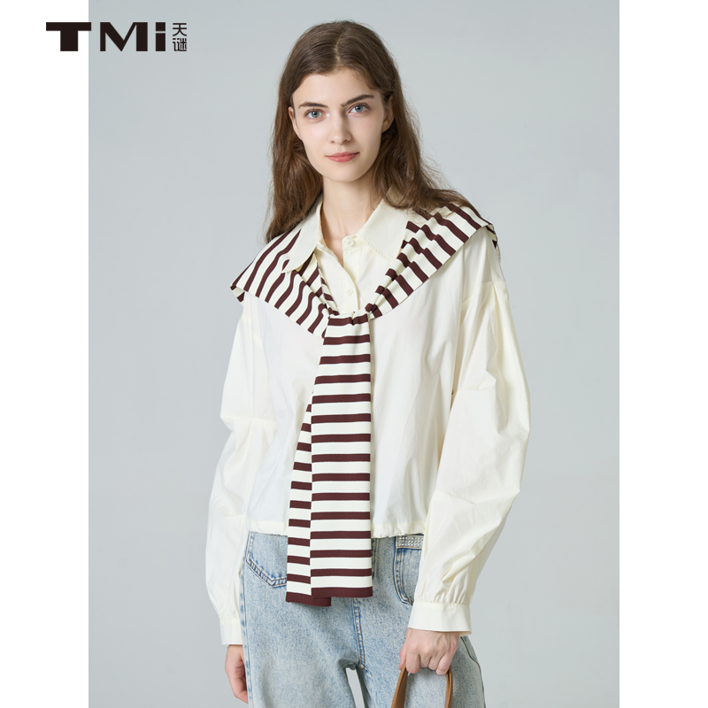 天谜简约单排扣长袖衬衫