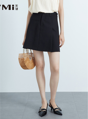 天谜时尚A版半身裙黑色简约百搭短裙2025夏季女装新品TMi252072